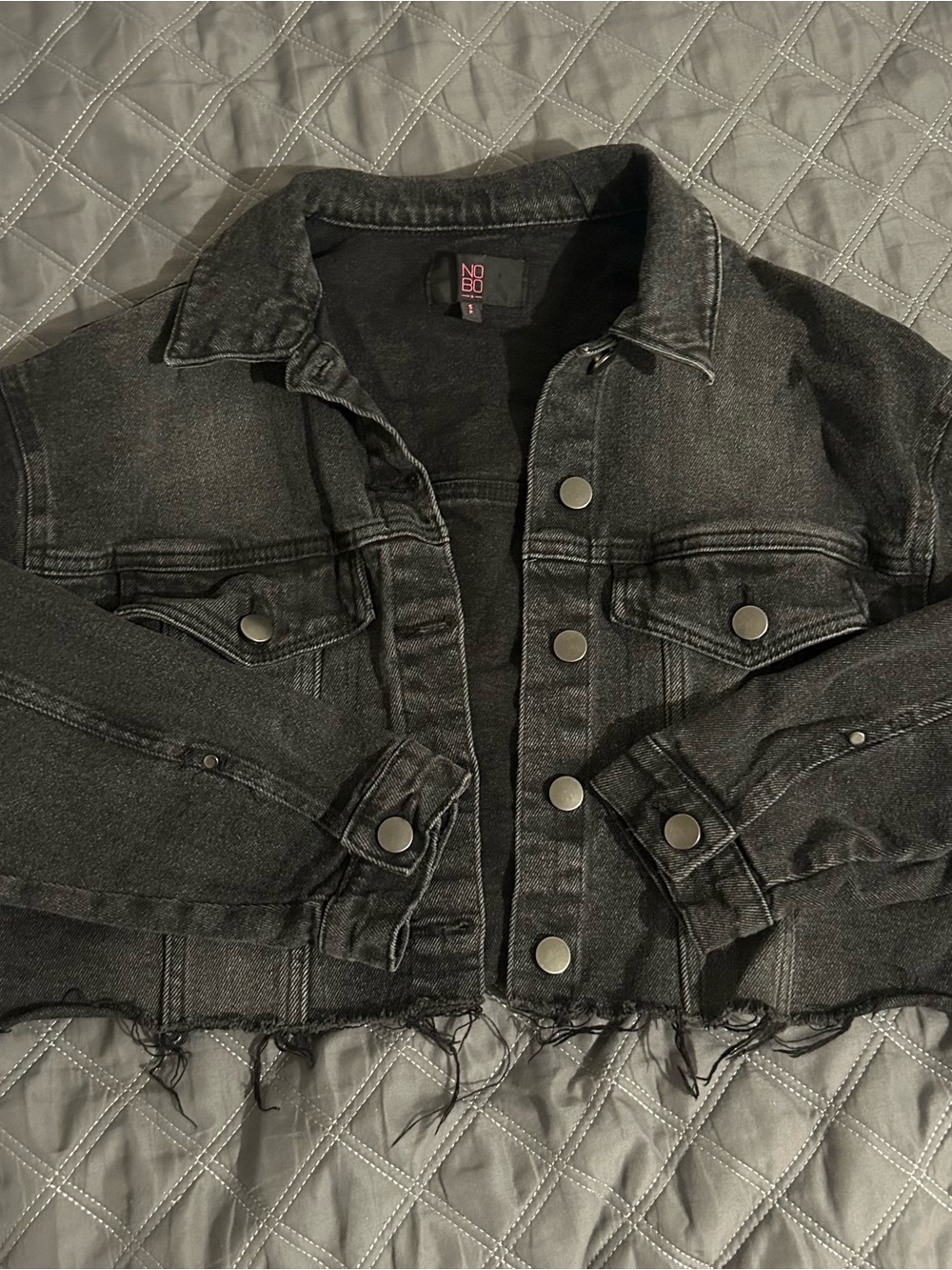 NOBO Black Frayed Hem Crop Denim Jacket